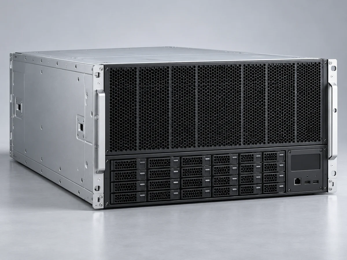 Illustrative high-density accelerator server with a tall ventilated rackmount chassis